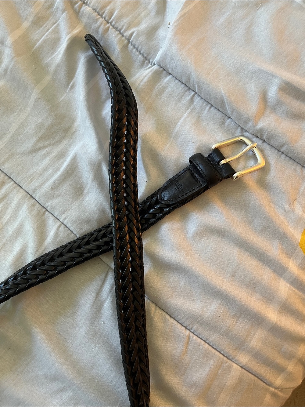 Classic Black Braided Leather Belt with Silver Buckle